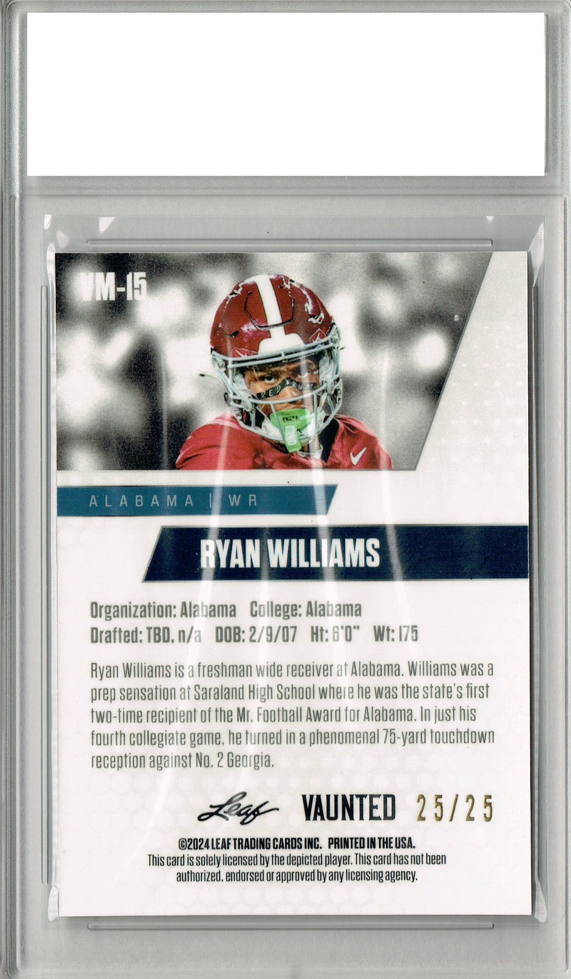 Ryan Wlliams 2024 Leaf Vaunted Metal #VM-15 Silver 25 Made Rookie Card PGI 10