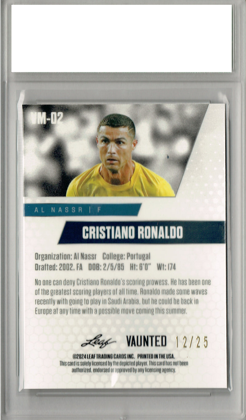 Cristiano Ronaldo 2024 Leaf Vaunted Metal #VM-02 Silver 25 Made Rare Trading Card PGI 10
