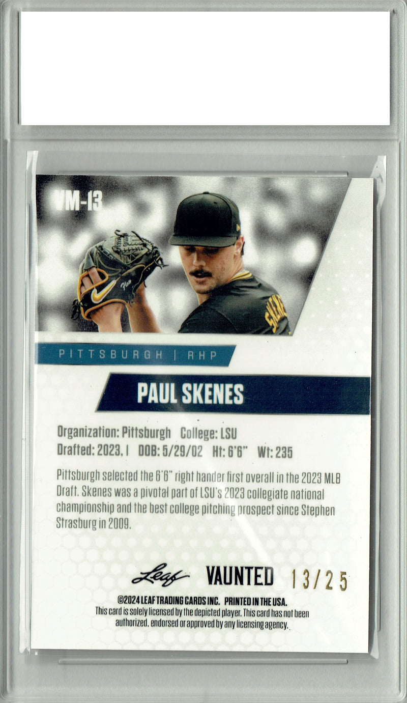 Paul Skenes 2024 Leaf Vaunted Metal #VM-13 Silver 25 Made Rookie Card PGI 10