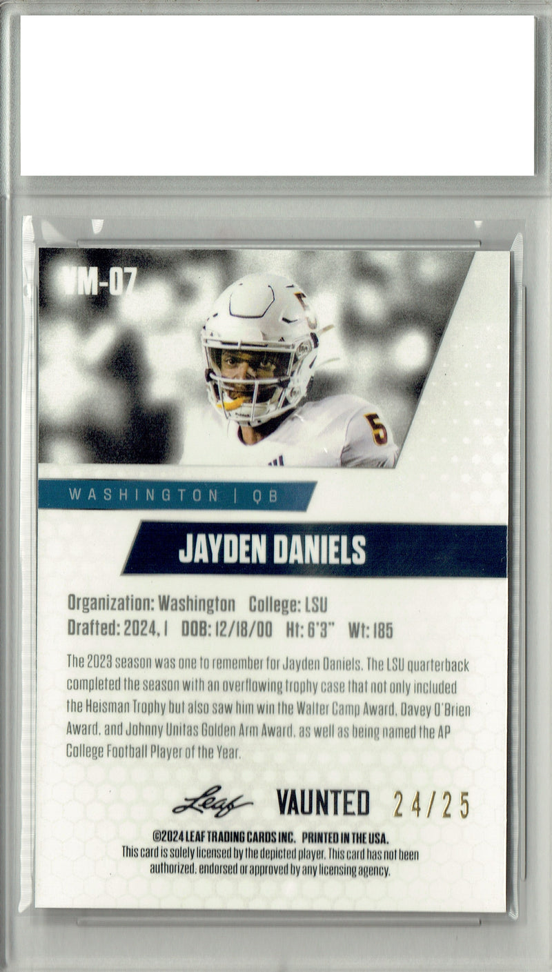 Jayden Daniels Rookie Card Washington PGI 10 Gem Mint Football Trading Card 2024 Leaf Vaunted Metal #VM-07 Silver 25 Made