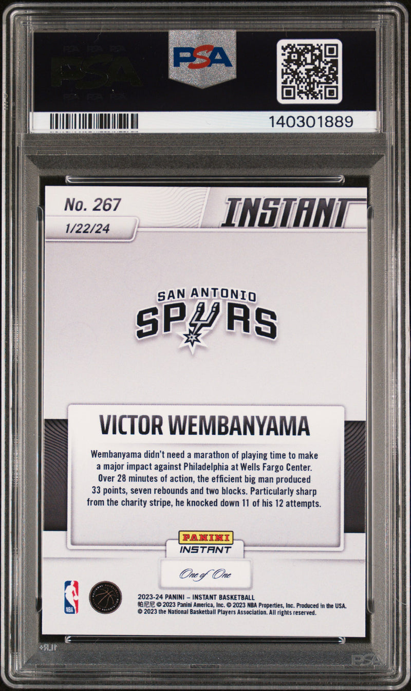 PSA 8 Victor Wembanyama 2023 Panini Instant #267 Black 1 of 1 Rookie Card