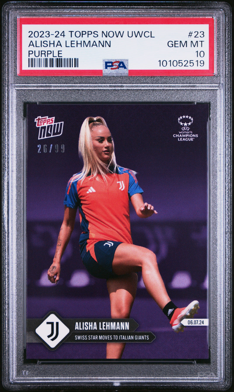 PSA 10 Alisha Lehmann 2023 Topps Now #23 Purple SP #26/99 Rare Trading Card Juventus