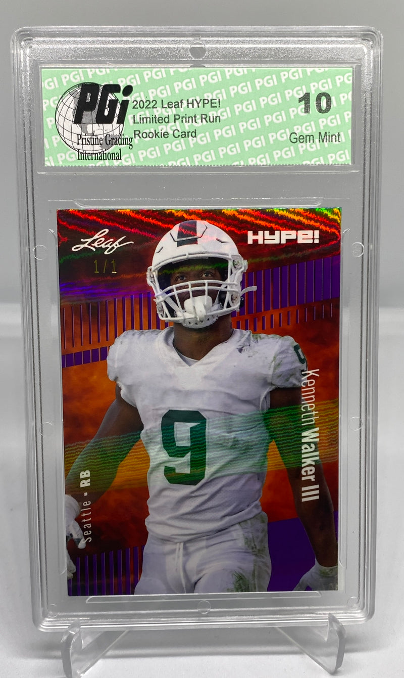 Kenneth Walker III Rookie Card Seattle PGI 10 Gem Mint Football Trading Card 2022 Leaf HYPE! #98 Purple Shimmer 1 of 1