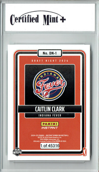 Certified Mint+ Caitlin Clark 2024 Panini Instant #DN-1 WNBA Draft Night Rookie Card Indiana Fever Her First Pro Card