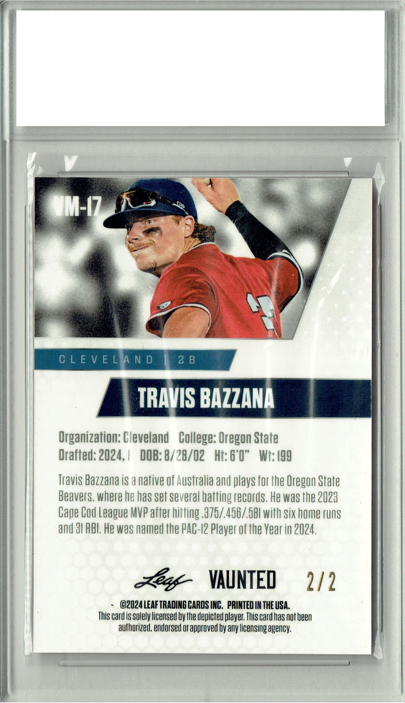 Travis Bazzana 2024 Leaf Vaunted Metal #VM-17 Red #2/2 Made Rookie Card PGI 10