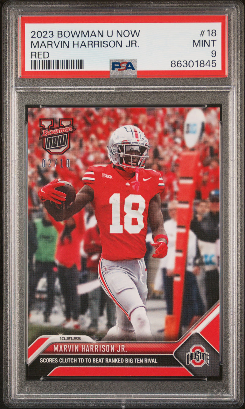 PSA 9 Marvin Harrison 2023 Bowman University Now #3 Red SP #2 of 10 Rookie Card Arizona Cardinals