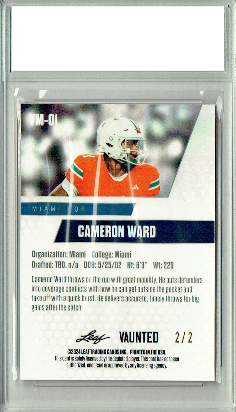 Cam Ward Rookie Card Tennessee PGI 10 Gem Mint Football Trading Card 2024 Leaf Vaunted Metal #VM-01 Red Only 2 Made
