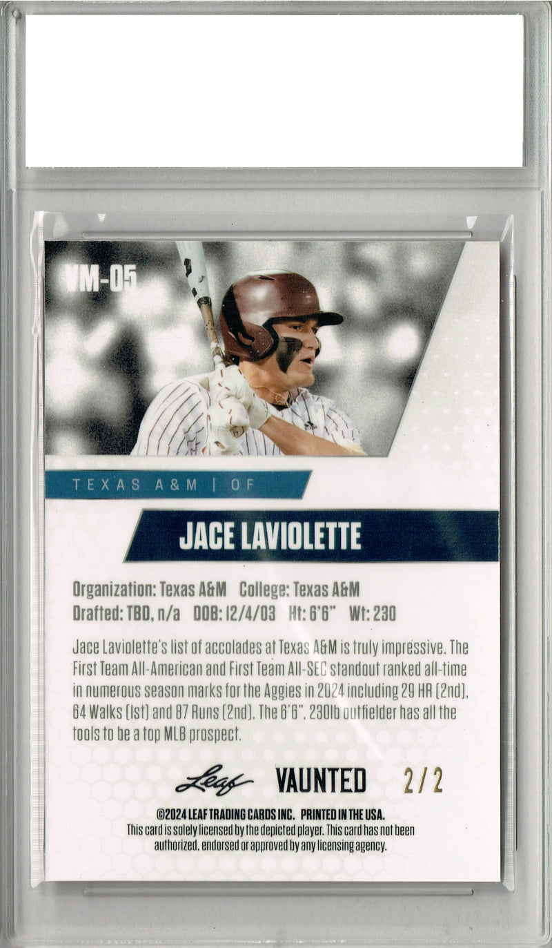 Certified Mint+ Jace LaViolette 2024 Leaf Vaunted Metal #VM-05 Red #2/2 Made Rookie Card Cleveland Guardians