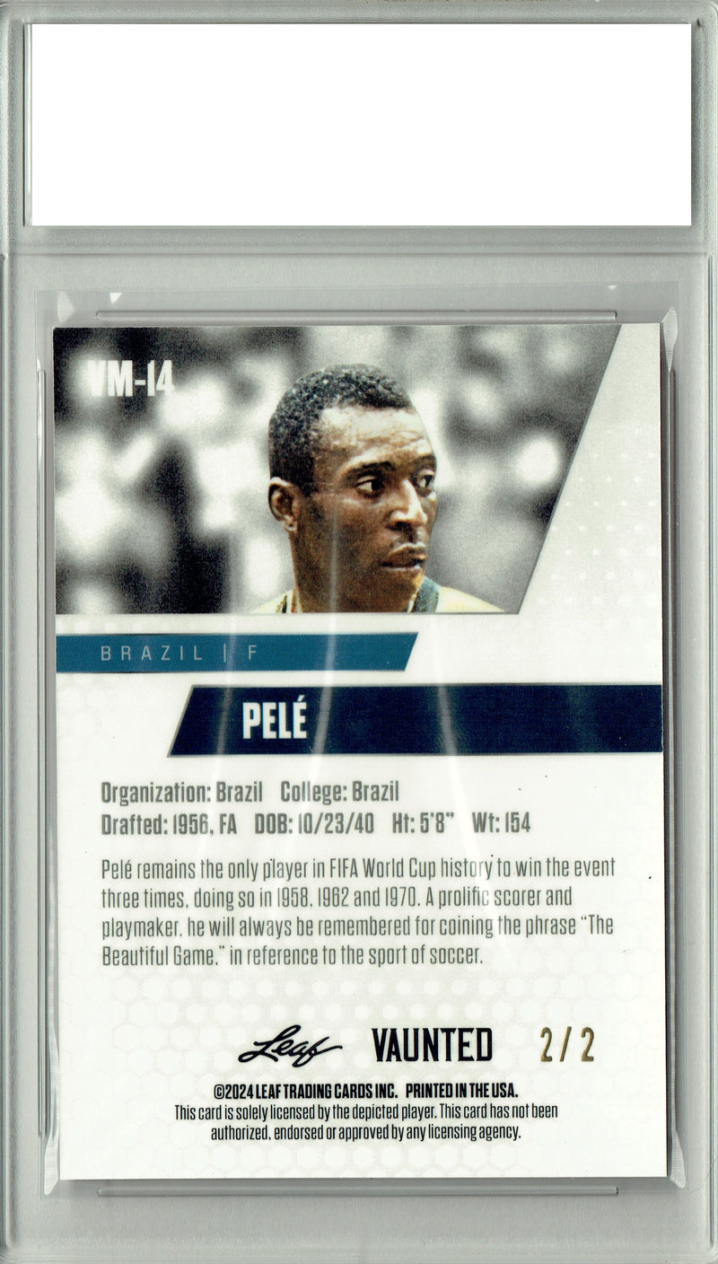 Certified Mint+ Pele 2024 Leaf Vaunted Metal #VM-14 Red #2/2 Made Rare Trading Card Brazil