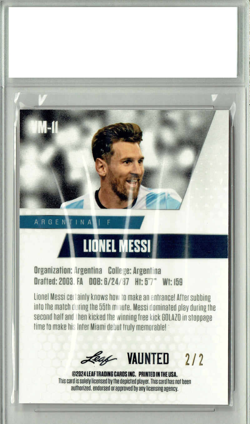 Lionel Messi 2024 Leaf Vaunted Metal #VM-11 Red Only 2 Made Rare Trading Card PGI 10