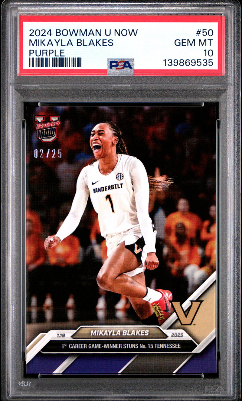PSA 10 Mikayla Blakes 2024 Bowman University Now #50 Purple #2/25 Rookie Card Vanderbilt