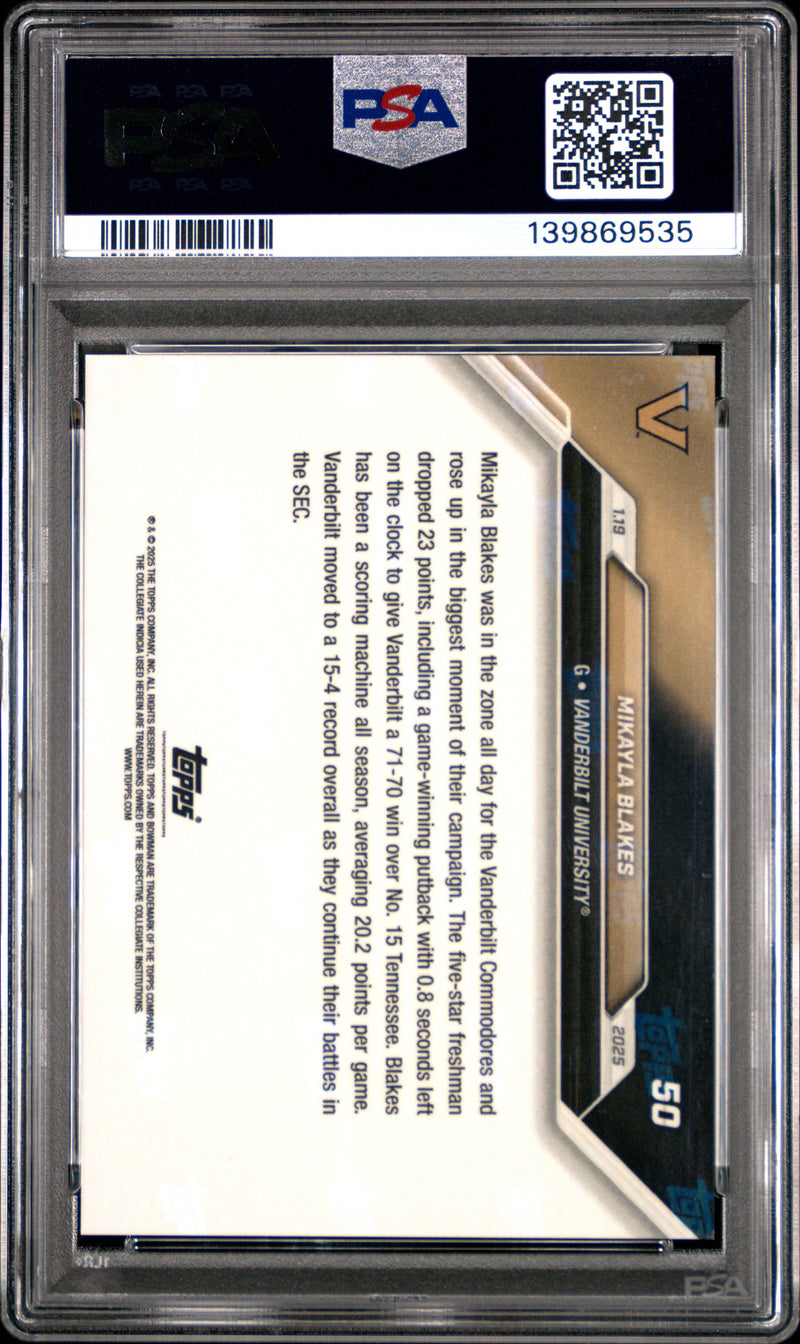 PSA 10 Mikayla Blakes 2024 Bowman University Now #50 Purple #2/25 Rookie Card Vanderbilt