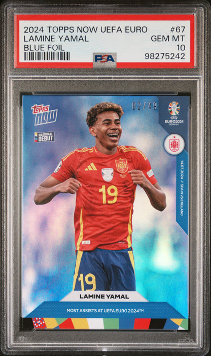 PSA 10 Lamine Yamal 2024 Topps Now #67 Blue Foil SP #2/49 UEFA EURO Rookie Card