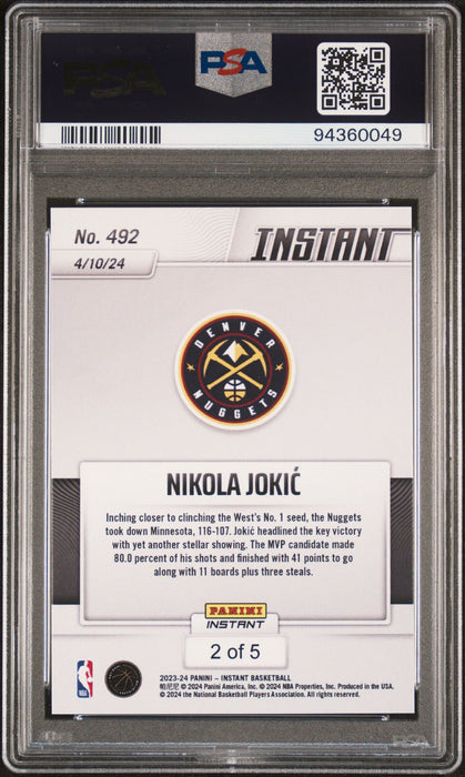 PSA 9 Nikola Jokic 2023 Panini Instant #492 Versicolor #2 of 5 Rare Trading Card