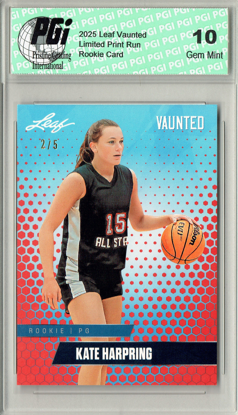 Kate Harpring 2025 Leaf Vaunted #V-04 Red 5 Made Rookie Card PGI 10