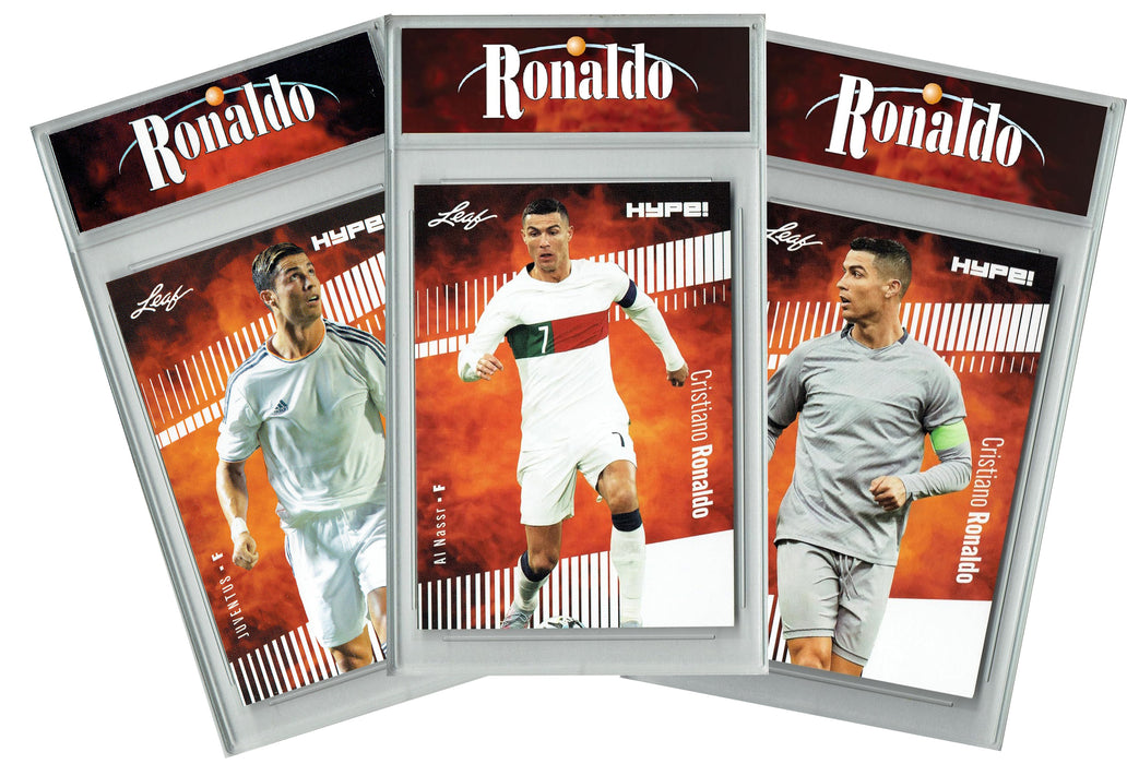 3) Certified Mint+ Cristiano Ronaldo 2023 Leaf Hype! #110 Portugal, Juventus, Al Nassr Rare Trading Card Lot