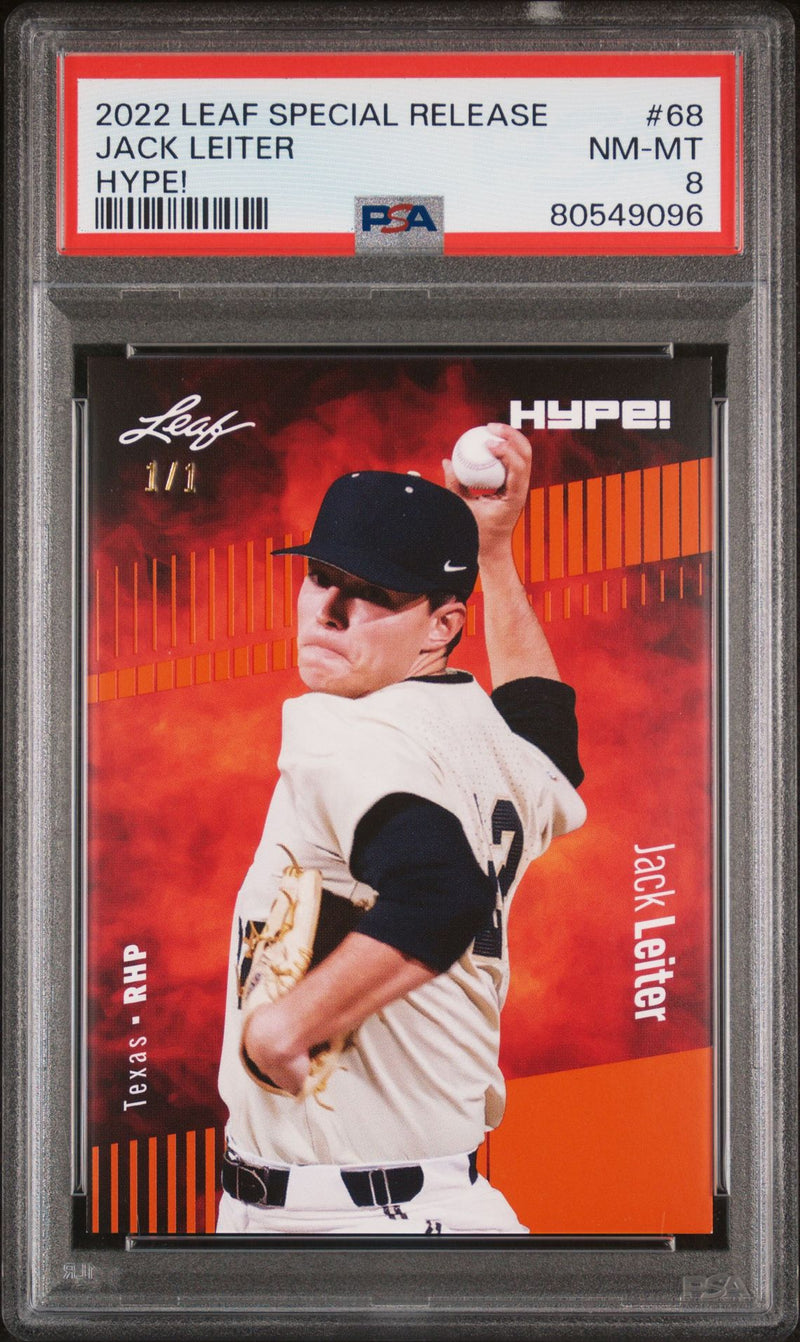 PSA 8 Jack Leiter 2022 Leaf Hype! #68 Orange Masterpiece 1/1 Rookie Card