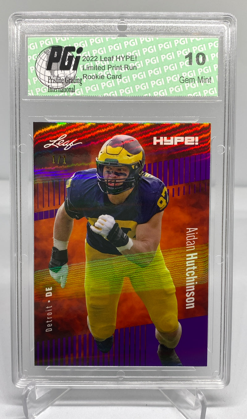 Aidan Hutchinson Rookie Card Detroit PGI 10 Gem Mint Football Trading Card 2022 Leaf HYPE! #84 Purple Shimmer 1 of 1