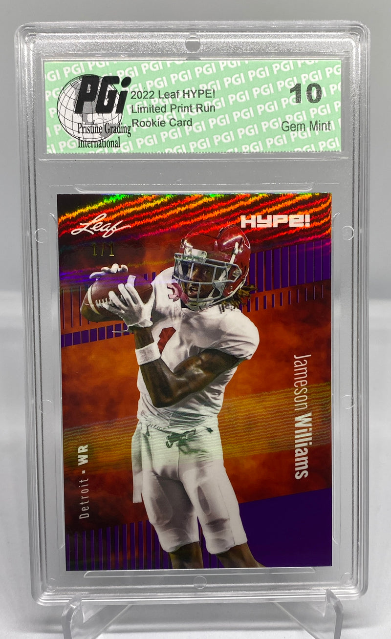Jameson Williams Rookie Card Detroit PGI 10 Gem Mint Football Trading Card 2022 Leaf HYPE! #88 Purple Shimmer 1 of 1