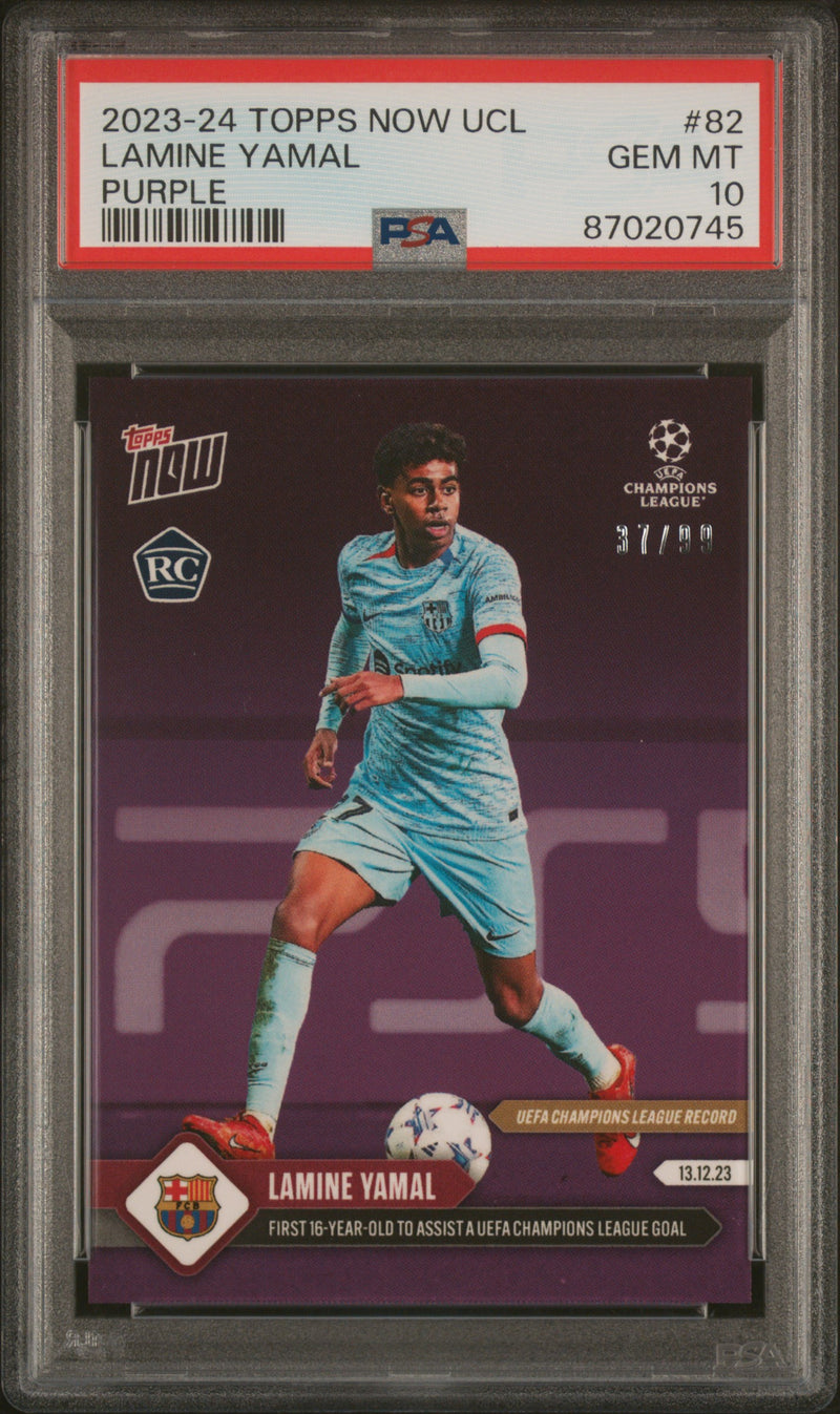 PSA 10 Lamine Yamal 2023 Topps Now #82 Purple #37/99 Rookie Card Barcelona