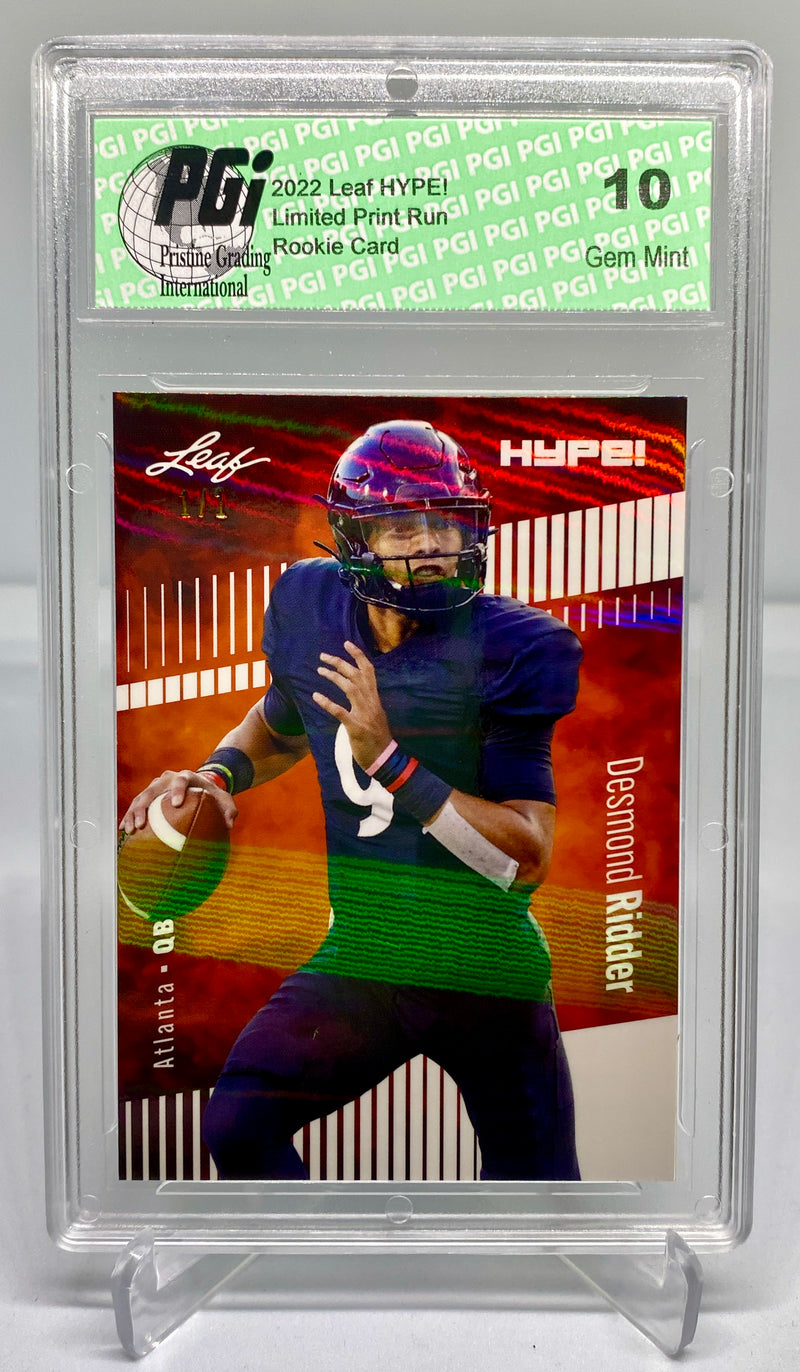 Desmond Ridder Rookie Card Atlanta PGI 10 Gem Mint Football Trading Card 2022 Leaf HYPE! #82 White Shimmer 1 of 1