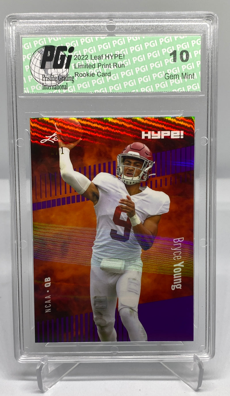 Bryce Young Rookie Card Carolina PGI 10 Gem Mint Football Trading Card 2022 Leaf HYPE! #80A Purple Shimmer 1 of 1