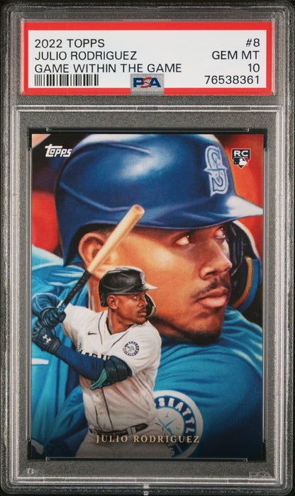 PSA 10 GEM-MT Julio Rodriguez 2022 Topps #8 Rookie Card Game Within the Game