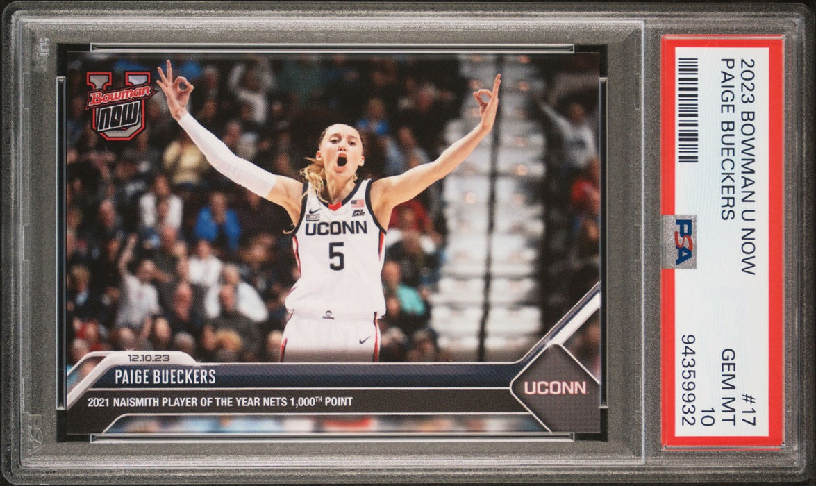 PSA 10 Paige Bueckers 2023 Bowman University Now #17 Naismith P.O.Y. Rookie Card