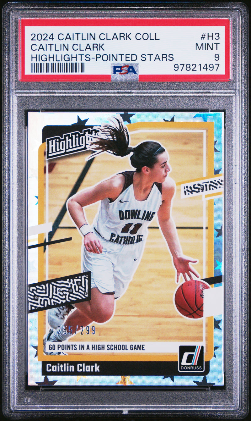 PSA 9 2024 Panini Caitlin Clark Collection Pointed Stars #H3 255/299 Rookie Card Iowa Hawkeyes