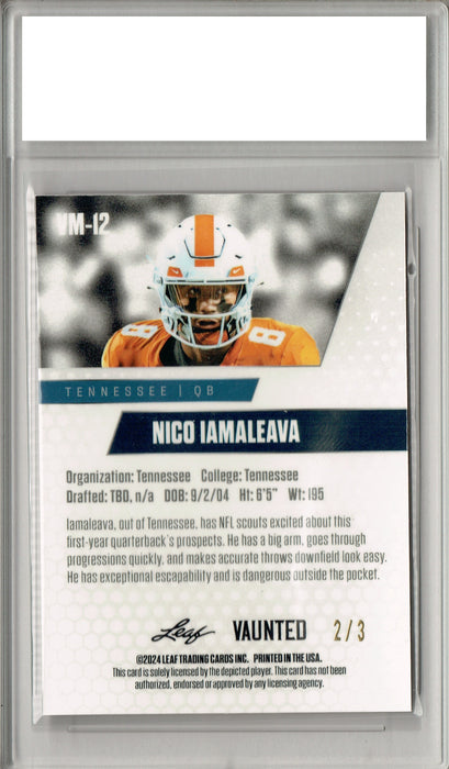 Certified Mint+ Nico Iamaleava 2024 Leaf Vaunted Metal #VM-12 Orange Only 3 Made Rookie Card Tennessee
