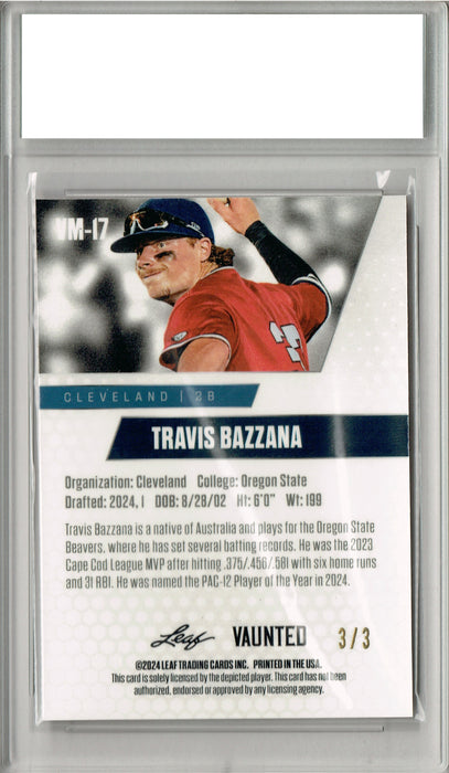Travis Bazzana 2024 Leaf Vaunted Metal #VM-17 Orange Only 3 Made Rookie Card PGI 10