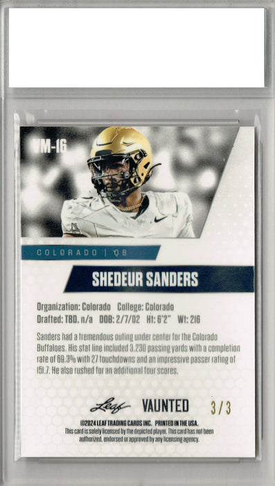 Shedeur Sanders 2024 Leaf Vaunted Metal #VM-16 Orange Only 3 Made Rookie Card PGI 10