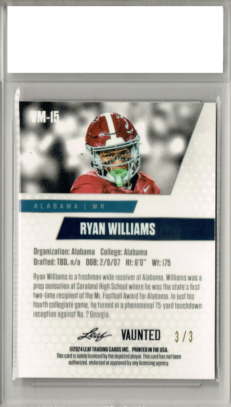 Ryan Williams Rookie Card Alabama PGI 10 Gem Mint Football Trading Card 2024 Leaf Vaunted Metal #VM-15 Orange Only 3 Made
