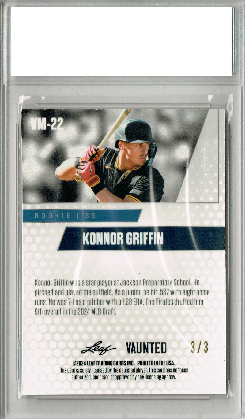 Konnor Griffin 2024 Leaf Vaunted Metal #VM-22 Orange 3/3 Made Rookie Card PGI 10