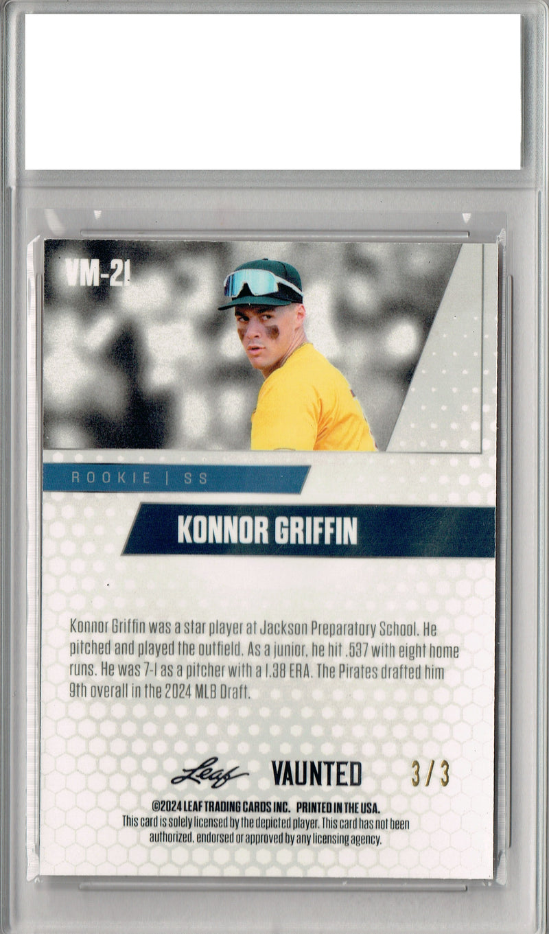 Konnor Griffin 2024 Leaf Vaunted Metal #VM-21 Orange 3/3 Made Rookie Card PGI 10