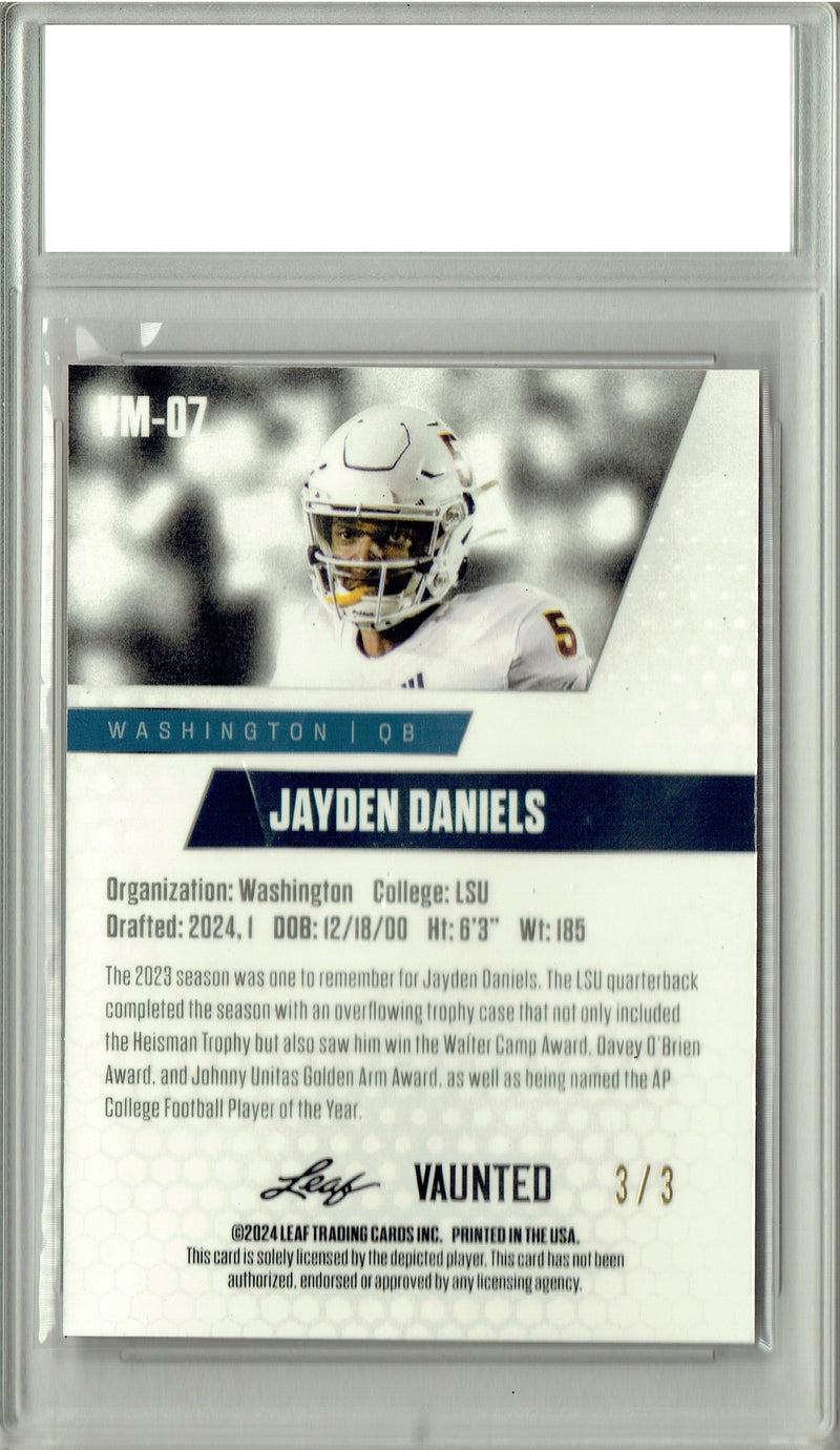Certified Mint+ Jayden Daniels 2024 Leaf Vaunted Metal #VM-07 Orange Only 3 Made Rookie Card Washington Commanders