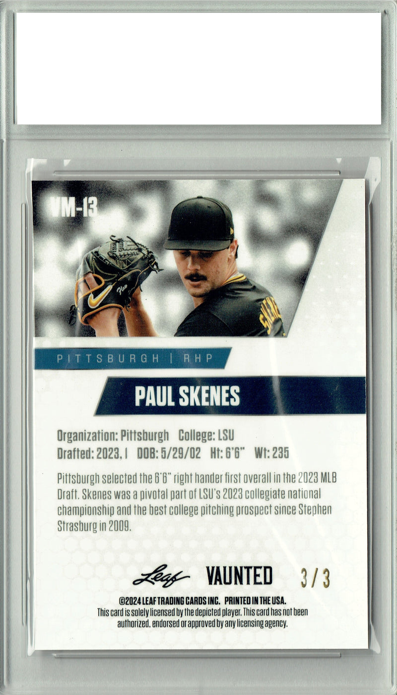 Paul Skenes 2024 Leaf Vaunted Metal #VM-13 Orange Only 3 Made Rookie Card PGI 10