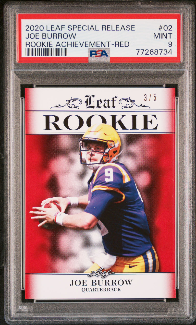 Joe Burrow Rookie Card Cincinnati PSA MINT 9 (Mint) Football Trading Card 2020 Leaf Exclusive #2 Red 3/5