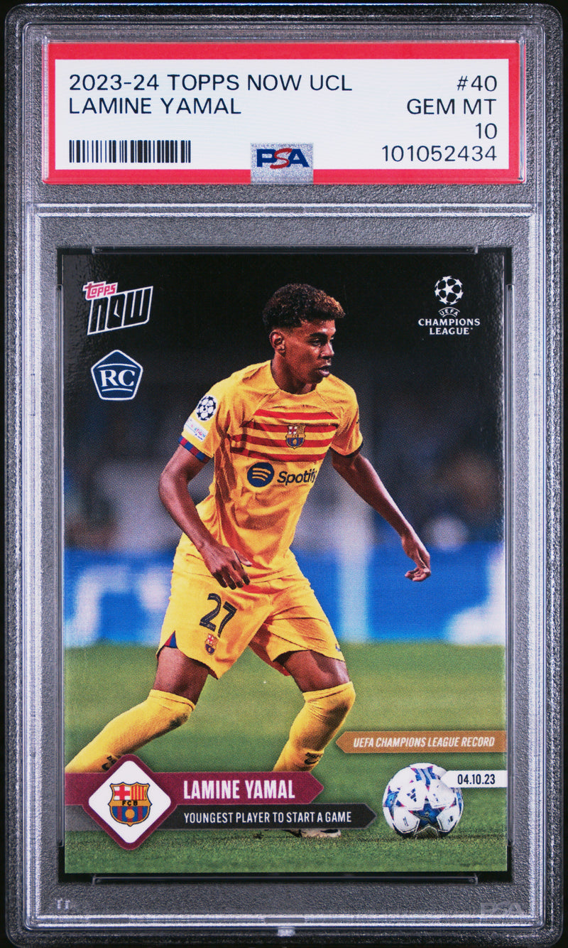 PSA 10 Lamine Yamal 2023 Topps Now #40 Youngest Player to Start Rookie Card Barcelona