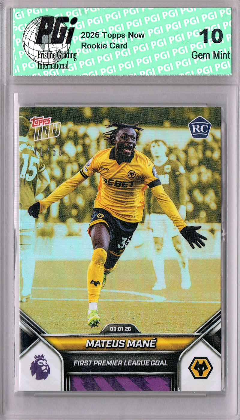 Mateus Mane 2026 Rookie Card #102 Gold Foil #41/50 PGI 10