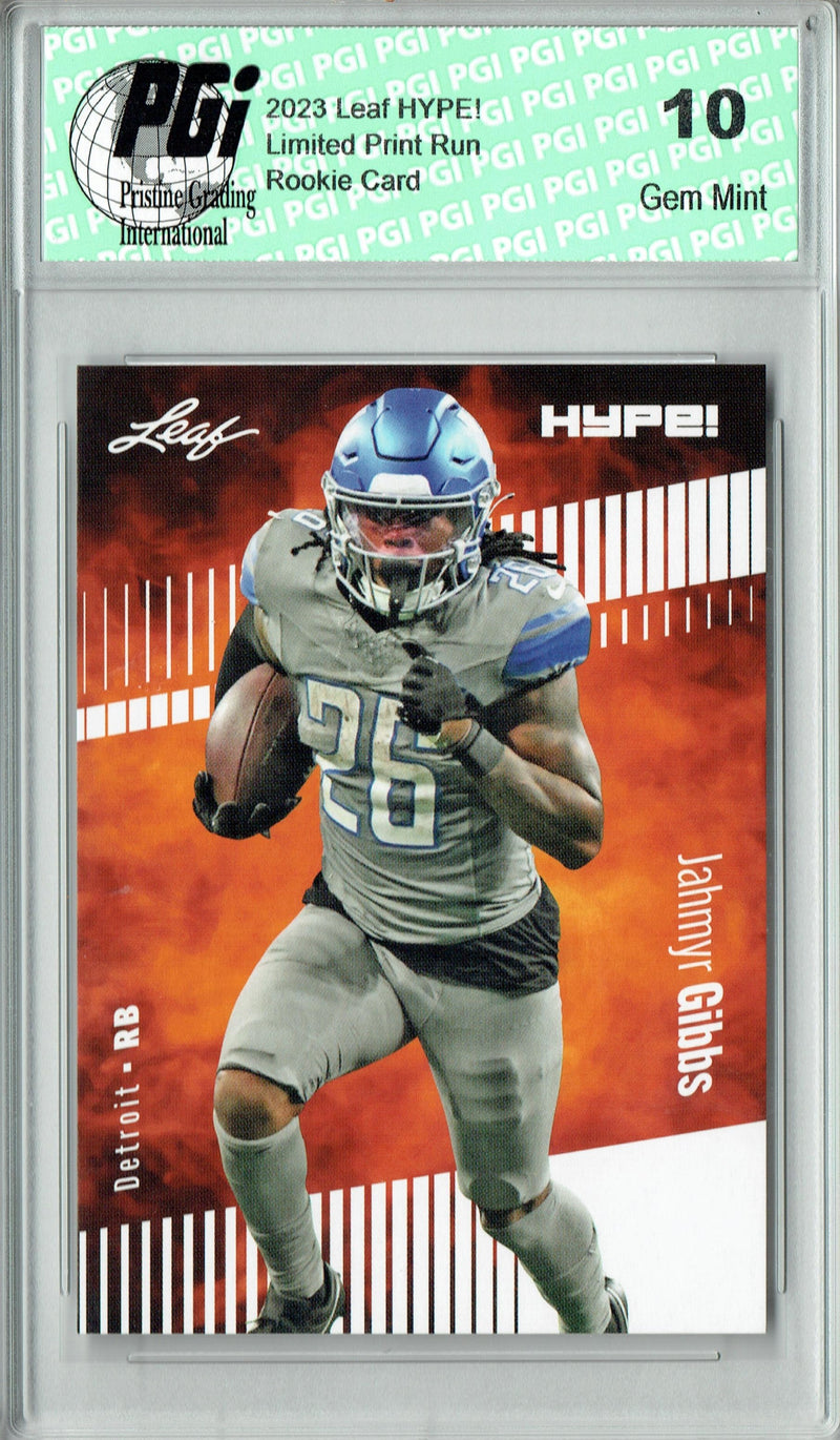 Jahmyr Gibbs Rookie Card Detroit PGI 10 Gem Mint Football Trading Card 2023 Leaf HYPE! #125 Only 5000 Made!