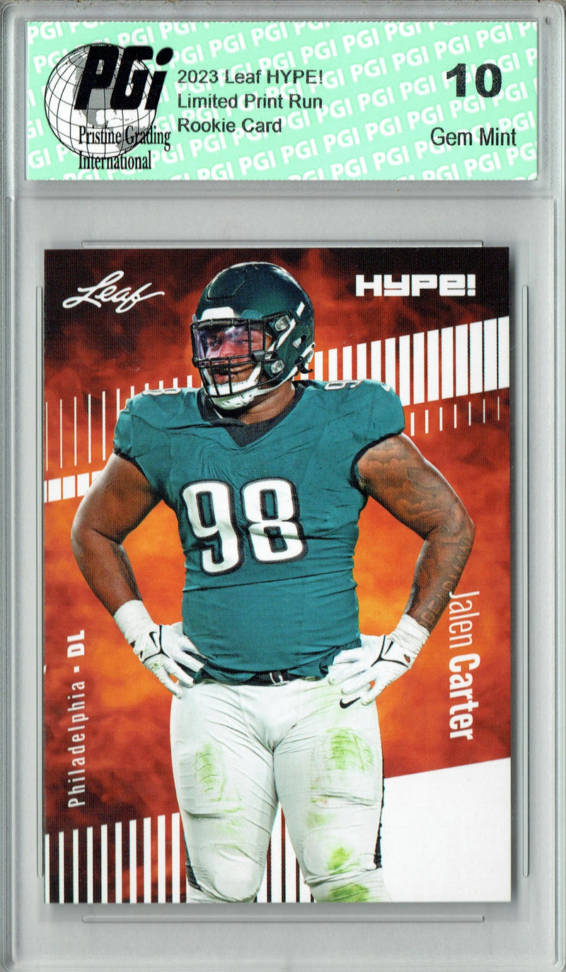 Jalen Carter Rookie Card Philadelphia PGI 10 Gem Mint Football Trading Card 2023 Leaf HYPE! #126 Only 5000 Made!