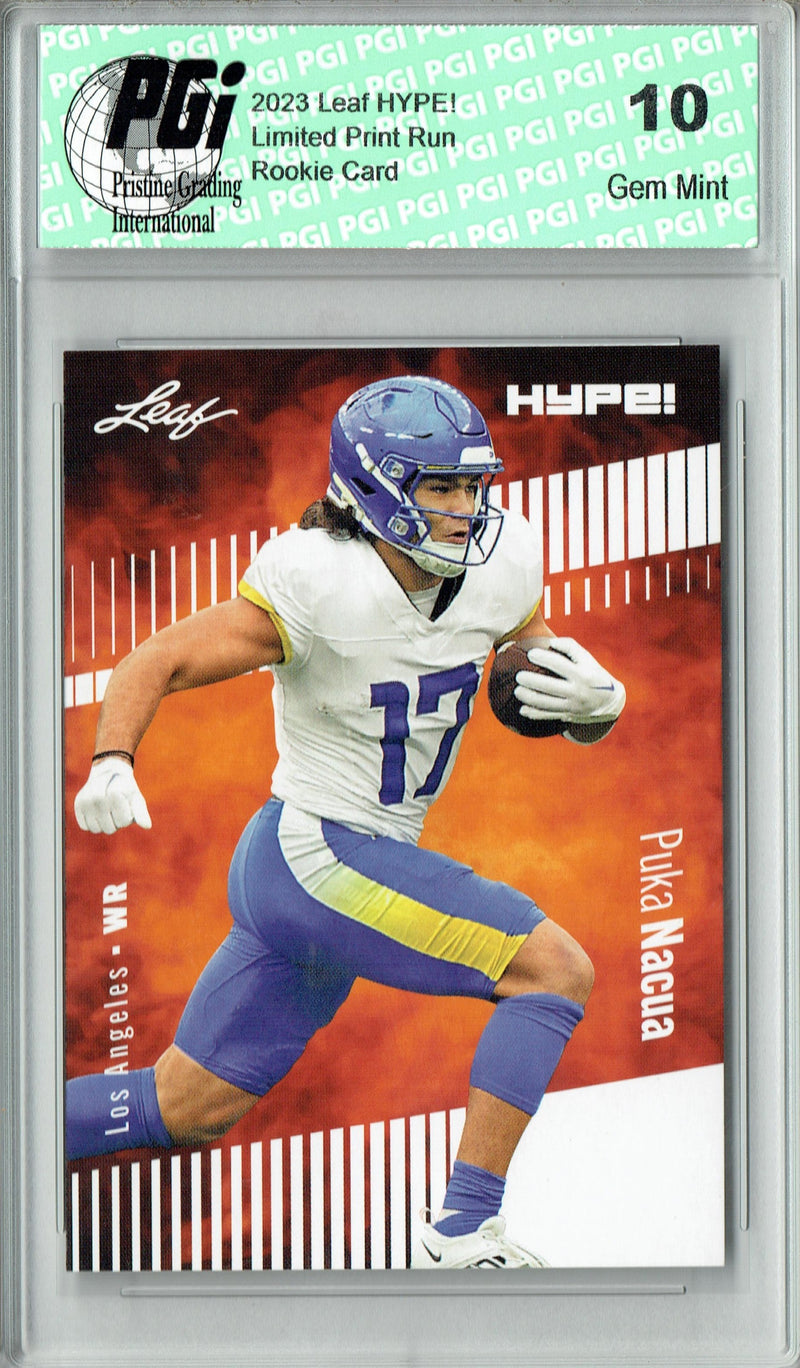 Puka Nacua Rookie Card Los Angeles PGI 10 Gem Mint Football Trading Card 2023 Leaf HYPE! #132A Only 5000 Made!