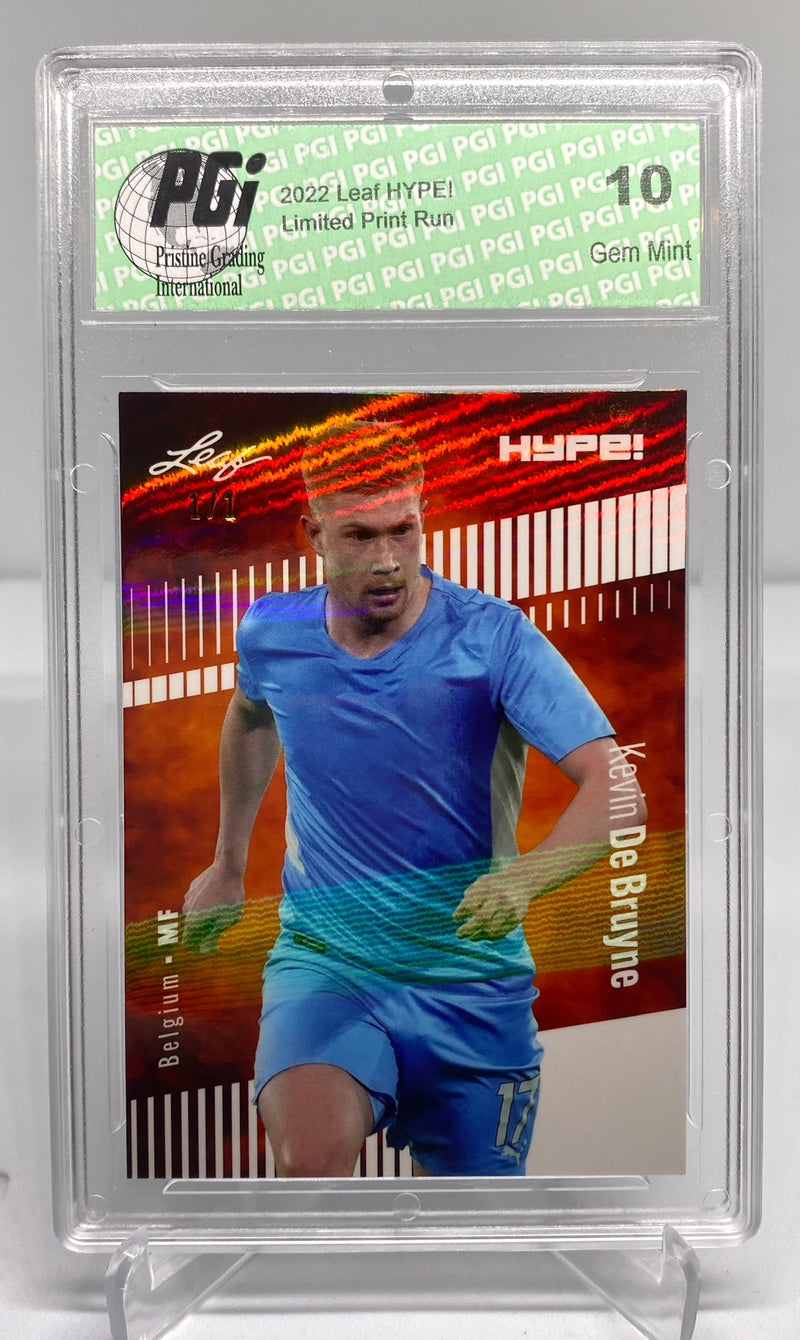 Kevin De Bruyne 2022 Leaf HYPE! #95 White Shimmer 1 of 1 Trading Card PGI 10