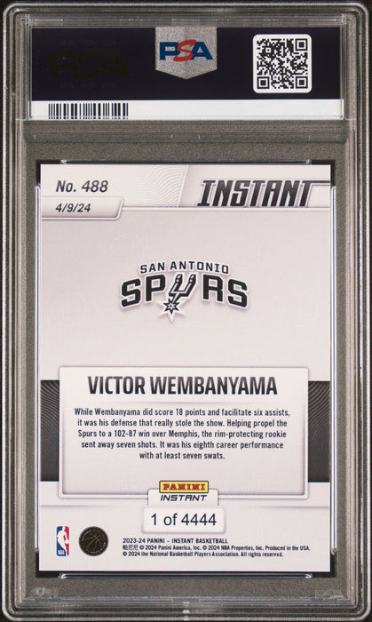 PSA 10 Victor Wembanyama 2024 Panini Instant #488 Wemby Rocks Spurs Rookie Card