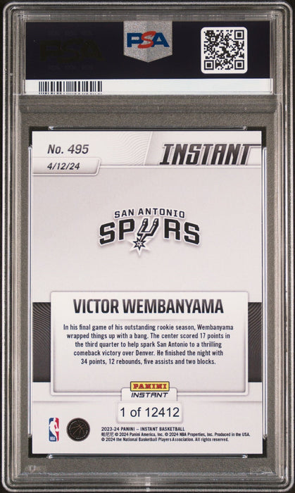 PSA 10 Victor Wembanyama 2024 Panini Instant #495 Unprecedented Rookie Card