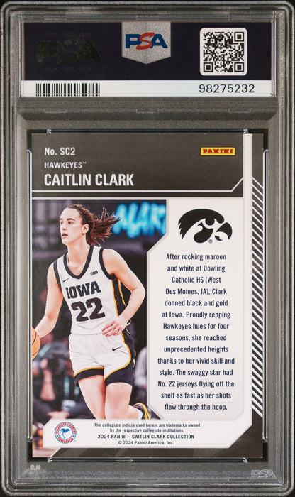 PSA 8 2024 Panini Caitlin Clark Collection #SC2 School Green #3/6 Rookie Card