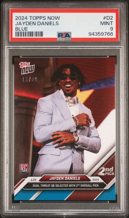 PSA 9 Jayden Daniels 2024 Topps Now #D2 Blue SP #13/49 Rookie Card