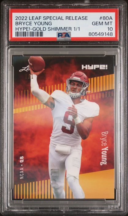 PSA 10 Bryce Young 2022 Leaf Hype! #80A Gold Shimmer 1/1 Rookie Card