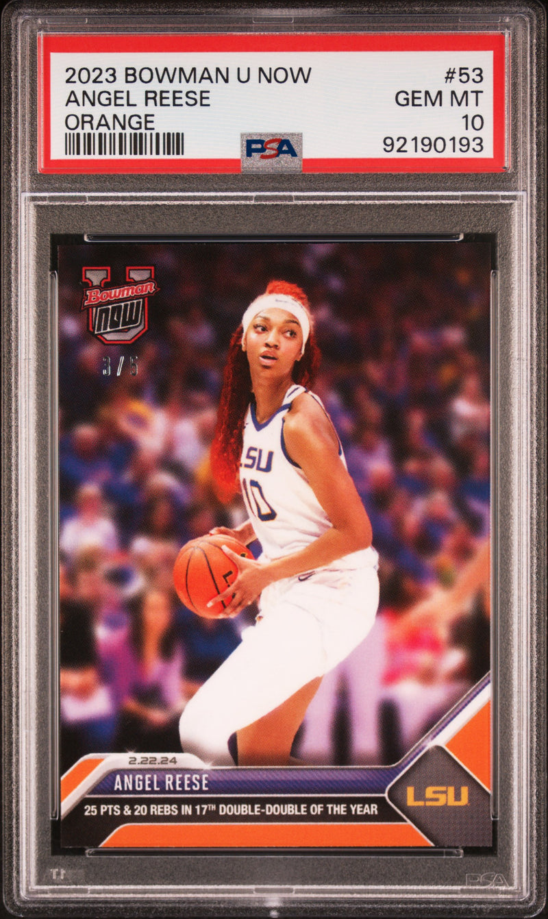 PSA 10 Angel Reese 2023 Bowman University Now #53 Orange #3/5 Rookie Card LSU TIgers